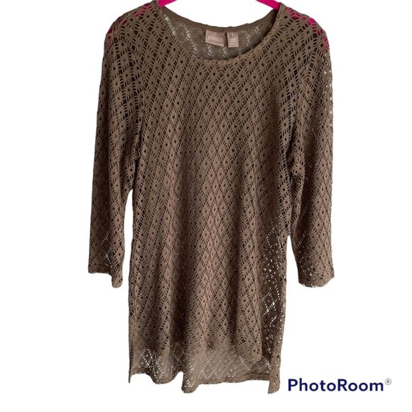 Chicos Brown 3/4 Sleeve Open‎ Knit Ladies Career Casual Tunic, 1/M - Picture 1 of 4